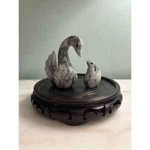 Carved‎ Marble Swan & Chick Figurine, Paperweight, Shelf sitter *see description
